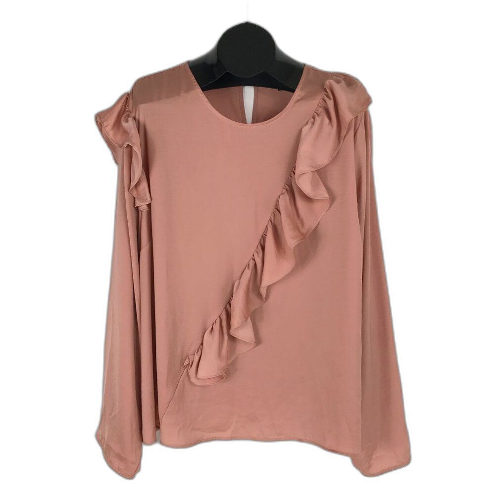 Lane Bryant Satin Ruffle Blouse Women's Plus Size 26 Blush Holiday Career